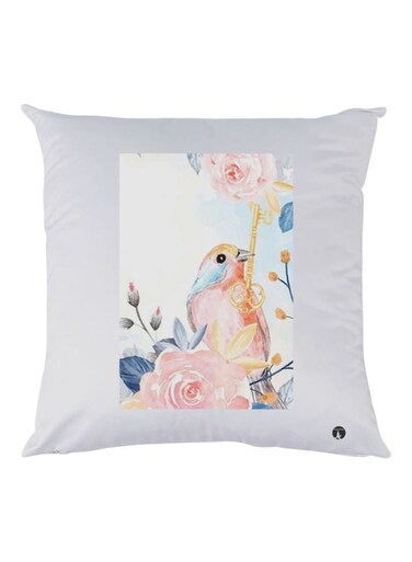 Bird With Rose Printed Throw Pillow White/Pink/Yellow 30x30cm