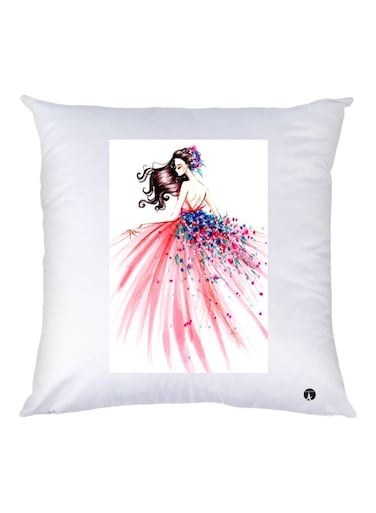 Cartoon Girl Printed Decorative Throw Pillow White/Pink/Blue 30x30cm