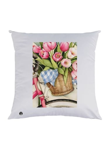 Flowers Printed Decorative Throw Pillow White/Pink/Green 30x30cm