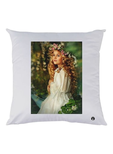 Girl Printed Throw Pillow White/Green/Beige 30x30cm