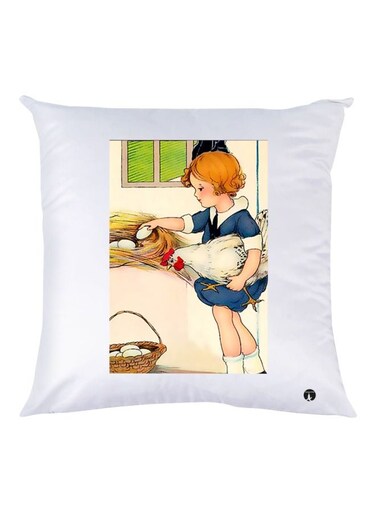 Little Girl Printed Throw Pillow White/Blue/Beige 30x30cm