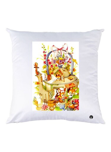 Cartoon Printed Throw Pillow White/Beige/Green 30x30cm
