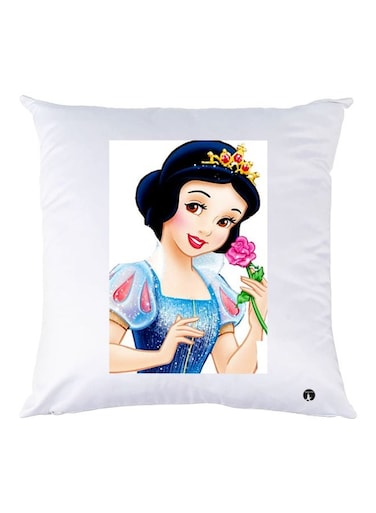 Snow White Printed Throw Pillow White/Blue/Beige 30x30cm
