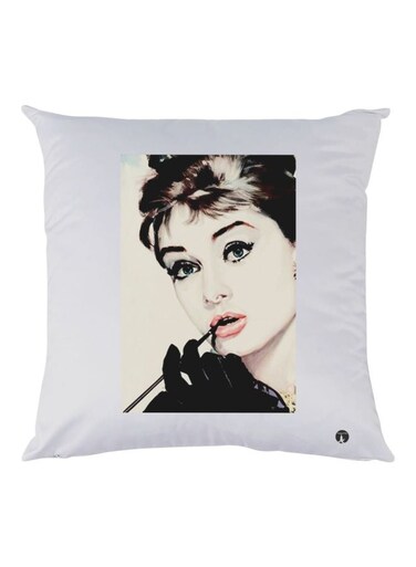 Girl Printed Throw Pillow White/Black/Beige 30x30cm
