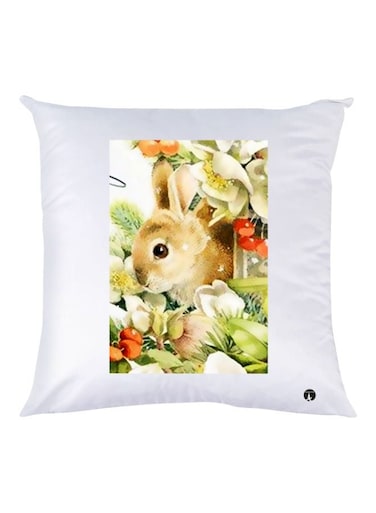 Rabbit Printed Throw Pillow White/Brown/Green 30x30cm