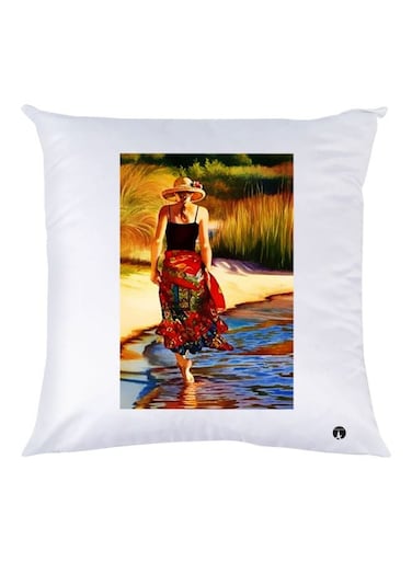 Girl Printed Decorative Throw Pillow White/Yellow/Red 30x30cm