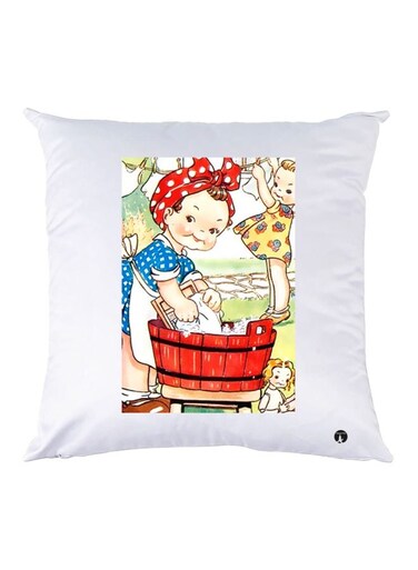 Cartoon Printed Throw Pillow White/Beige/Red 30x30cm