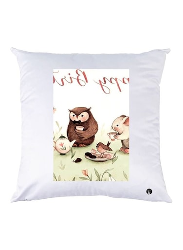 Printed Throw Pillow White/Green/Brown 30x30cm