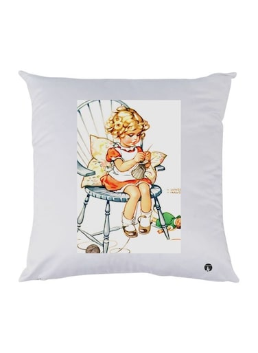 Cartoon Girl Printed Throw Pillow White/Beige/Orange 30x30cm