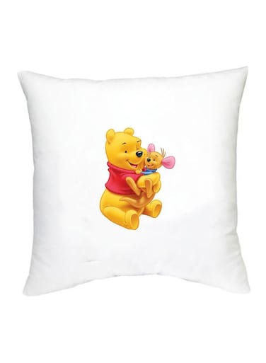 Winnie The Pooh Character Printed Decorative Pillow White/Yellow/Red 16x16inch