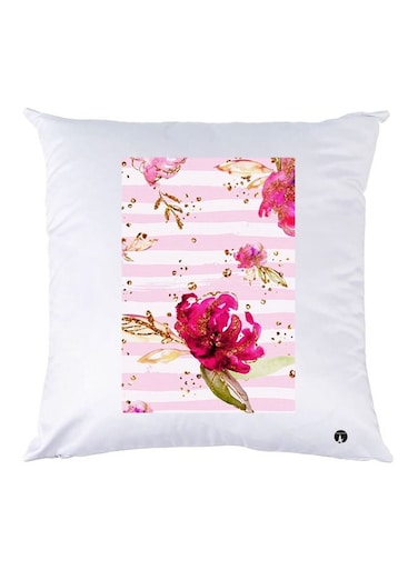 Florals Printed Throw Pillow polyester White/Pink/Green 30x30cm