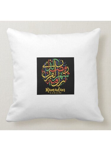 Ramadan Kareem Printed Decorative Pillow White/Green/Yellow 40x40cm