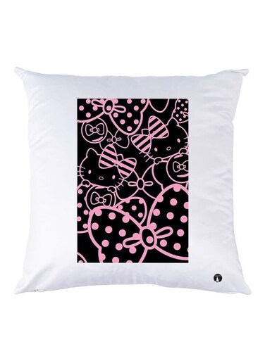Cat Printed Throw Pillow White/Pink/Black 30x30cm