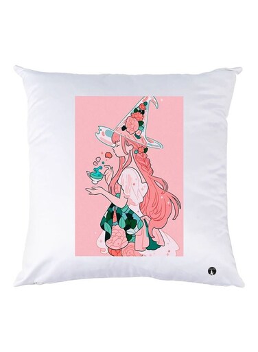 Cartoon Girl Printed Decorative Throw Pillow White/Pink/Green 30x30cm