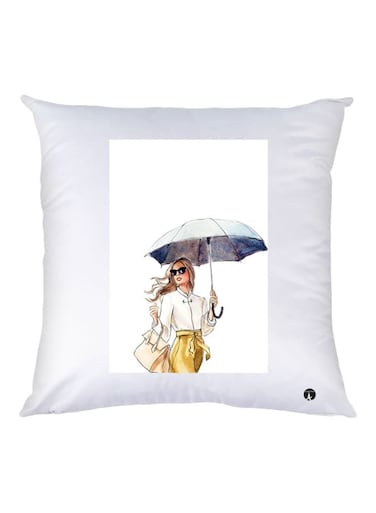 Cartoon Girl Printed Decorative Throw Pillow White/Yellow 30x30cm