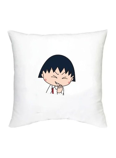 Chibi Maruko Chan Character Printed Decorative Pillow White/Beige/Blue 16x16inch