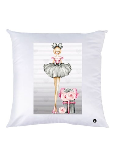 Doll Printed Decorative Throw Pillow White/Grey/Pink 30x30cm