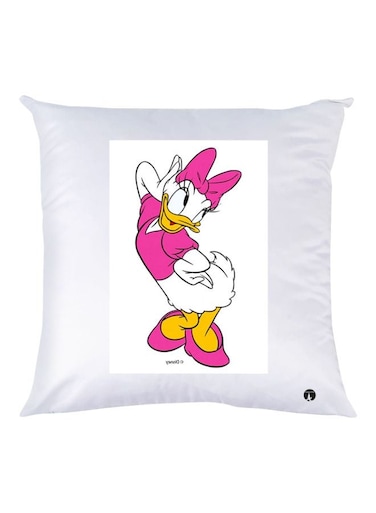 Daisy Duck Printed Decorative Throw Pillow White/Pink/Yellow 30x30cm