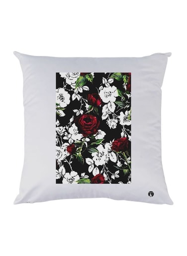 Florals Printed Throw Pillow polyester White/Black/Red 30x30cm