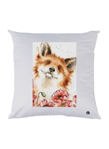 Dog Printed Throw Pillow White/Brown/Pink 30x30cm