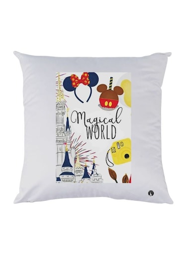 Printed Decorative Throw Pillow White/Blue/Brown 30x30cm