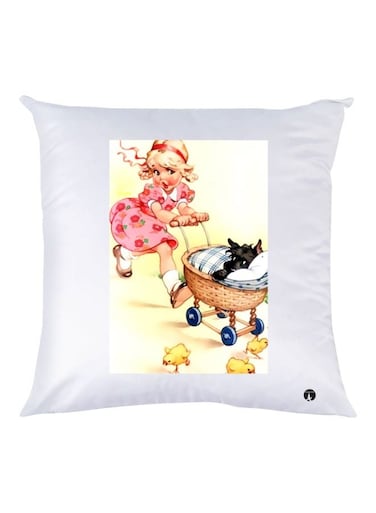 Cartoon Printed Throw Pillow White/Red/Yellow 30x30cm