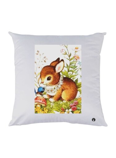 Rabbit Printed Throw Pillow White/Brown/Green 30x30cm