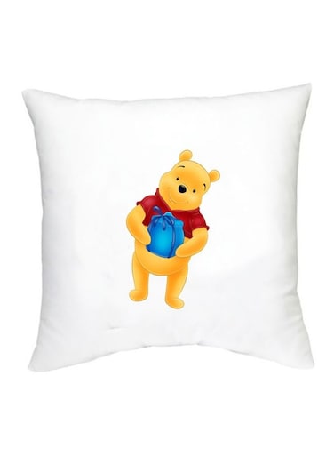 Winnie The Pooh Character Printed Decorative Pillow White/Yellow/Red 16x16inch