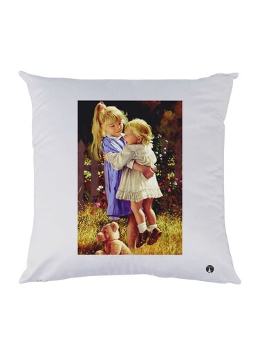 Girl Printed Decorative Throw Pillow White/Green/Beige 30x30cm