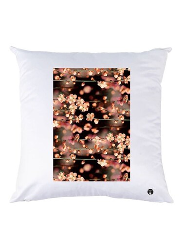 Floral Printed Throw Pillow White/Black/Pink 30x30cm