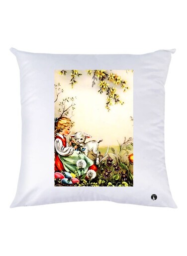 Cartoon Printed Throw Pillow White/Beige/Green 30x30cm
