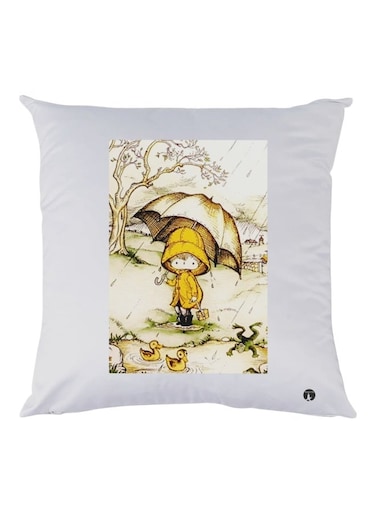 Cartoon Printed Decorative Throw Pillow White/Yellow/Green 30x30cm