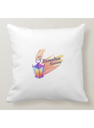 Ramadan Kareem Printed Decorative Pillow White/Purple/Blue 40x40cm