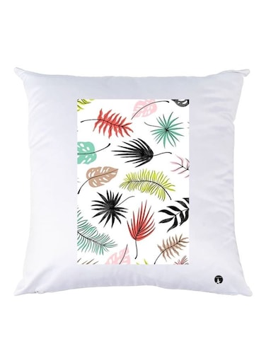 Leaf Printed Throw Pillow White/Black/Green 30x30cm