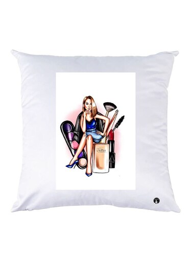 Girl Printed Throw Pillow White/Blue/Black 30x30cm