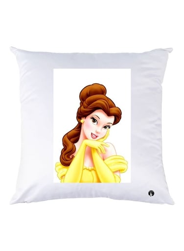 Cartoon Princess Printed Decorative Throw Pillow White/Brown/Yellow 30x30cm