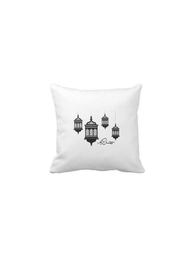 Ramadan Kareem Lanterns Printed Pillow White/Black 40x40centimeter