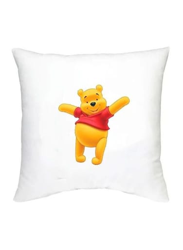 Winnie The Pooh Character Printed Decorative Pillow White/Yellow/Red 16x16inch