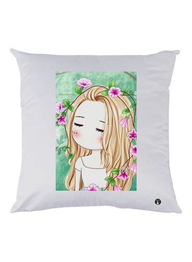 Girl Printed Throw Pillow White/Green/Beige 30x30cm