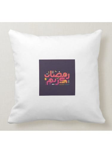 Ramadan Kareem Printed Decorative Pillow White/Pink/Yellow 40x40cm