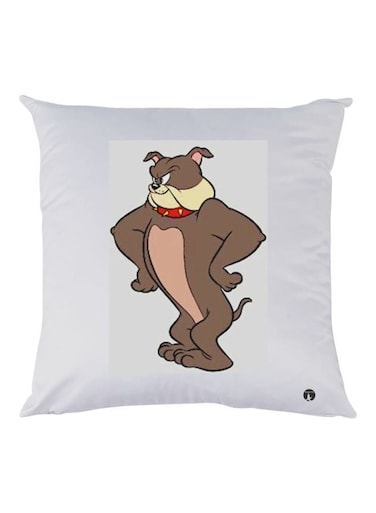 Dog With Bow Printed Decorative Throw Pillow White/Brown/Beige 30x30cm