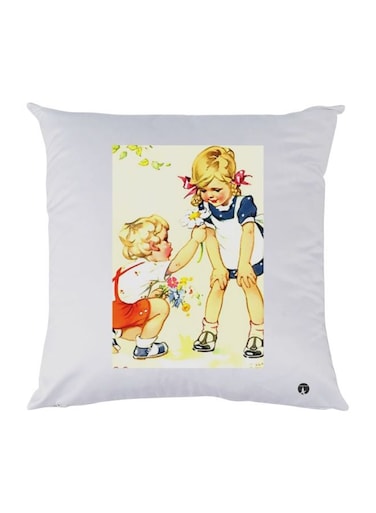 Girl Printed Decorative Throw Pillow White/Red/Beige 30x30cm