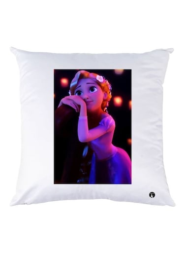 Girl Printed Throw Pillow White/Pink/Black 30x30cm