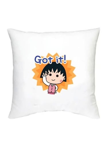 Chibi Maruko Chan Character Printed Decorative Pillow White/Yellow/Beige 16x16inch