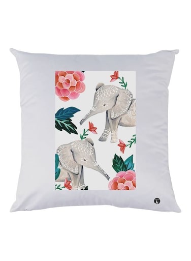 Elephant Printed Throw Pillow White/Grey/Pink 30x30cm