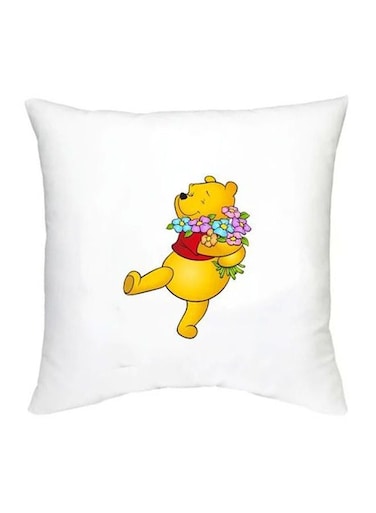 Winnie The Pooh Character Printed Decorative Pillow White/Yellow/Red 16x16inch