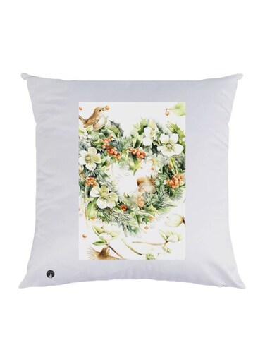 Flower Heart Printed Decorative Throw Pillow White/Green/Brown