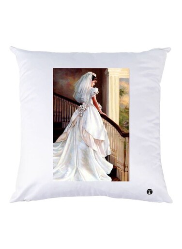 Girl Printed Decorative Throw Pillow White/Brown/Beige 30x30cm