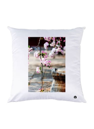 Floral Printed Throw Pillow White/Pink/Grey 30x30cm