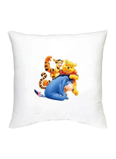 Winnie The Pooh Character Printed Decorative Pillow White/Yellow/Blue 16x16inch